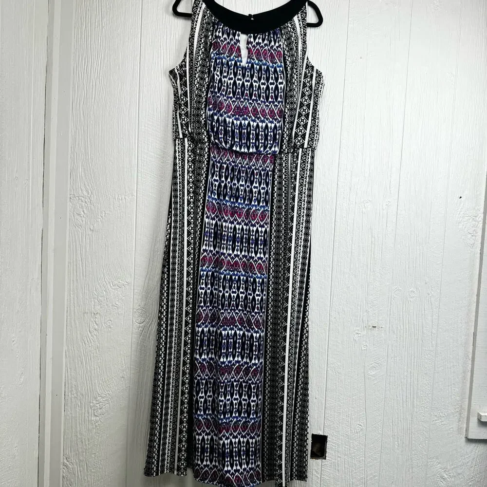 London Times Plus Black Blue Pink Abstract Jersey Stretch Maxi Dress Sz18W Artsy - Picture 13 of 13